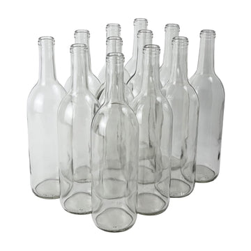 750 ml Clear Glass Wine Bottles | W5 Bordeaux Style| Pack of 12- NO CORKS