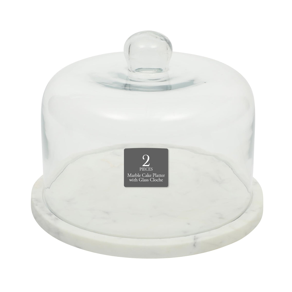 Gibson Elite Ridgehaven 11" Marble Cake Stand, Serving Platter, Charcuterie Board, and Center Piece Home Décor With Glass Lid - Fits 9" Cake