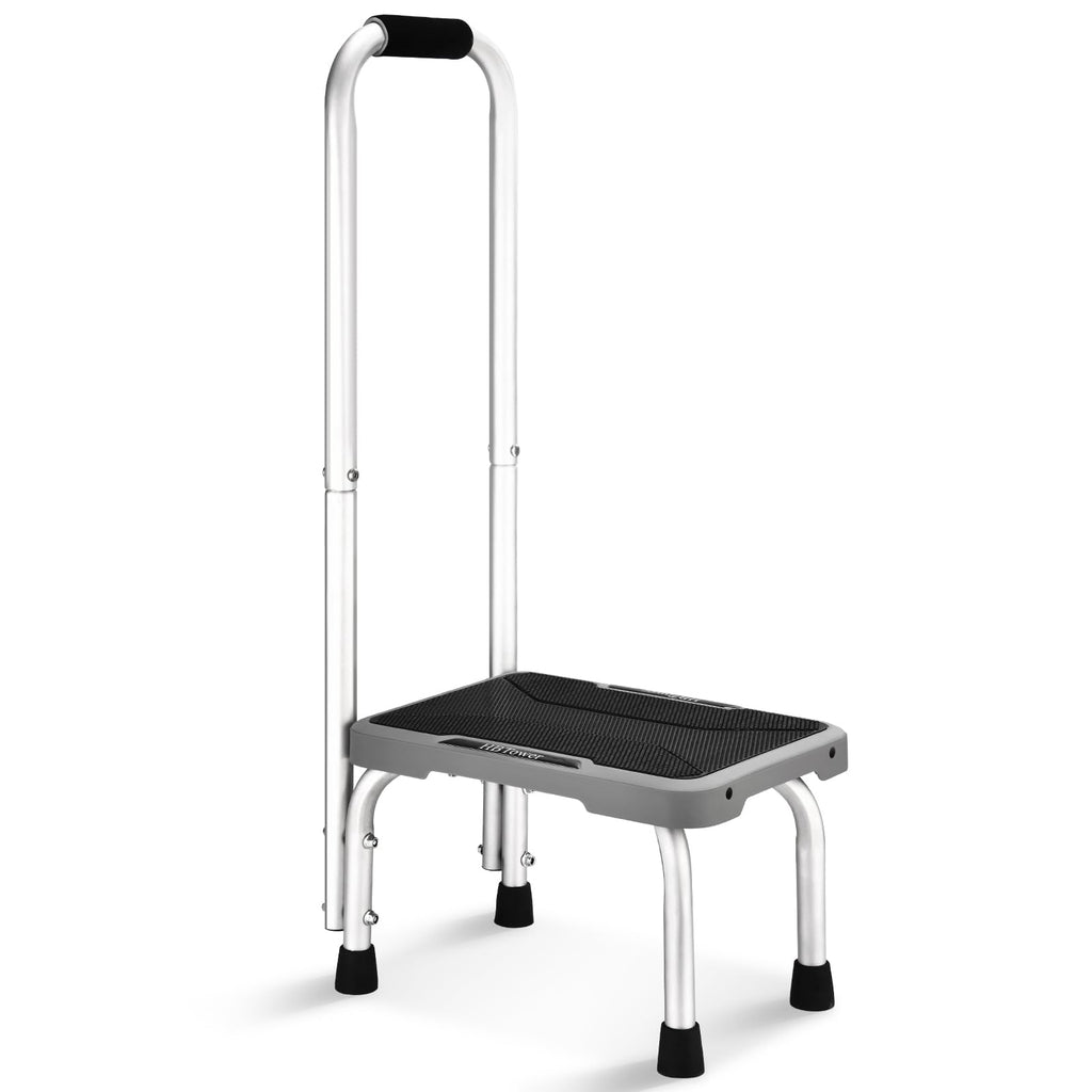 Hbtower Step Stools with Handle for Adults Kids with Non-slip Rubber Feet, 1-Step with Handle, Gray