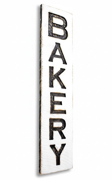 Bakery Sign Vertical - Carved in a 10"x43" Solid Wood Board Rustic Distressed Shop Advertisement Farmhouse Style Restaurant Cafe Wooden