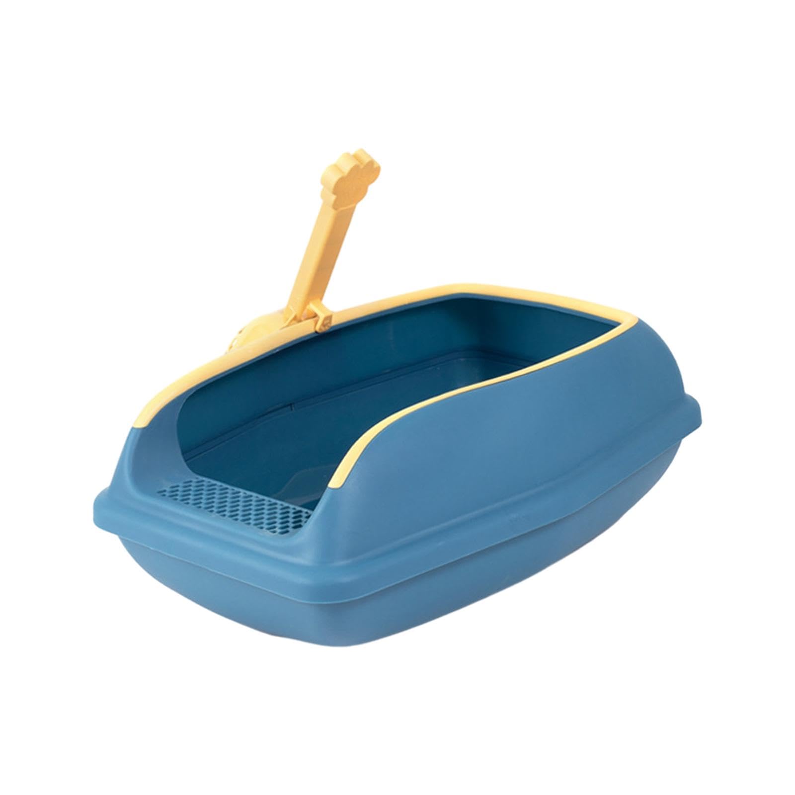 Cat Litter Box Open Top High Sided Anti Splashing Litter Tray with Scoop for Indoor Cats Kittens (2 Sizes)- L Blue
