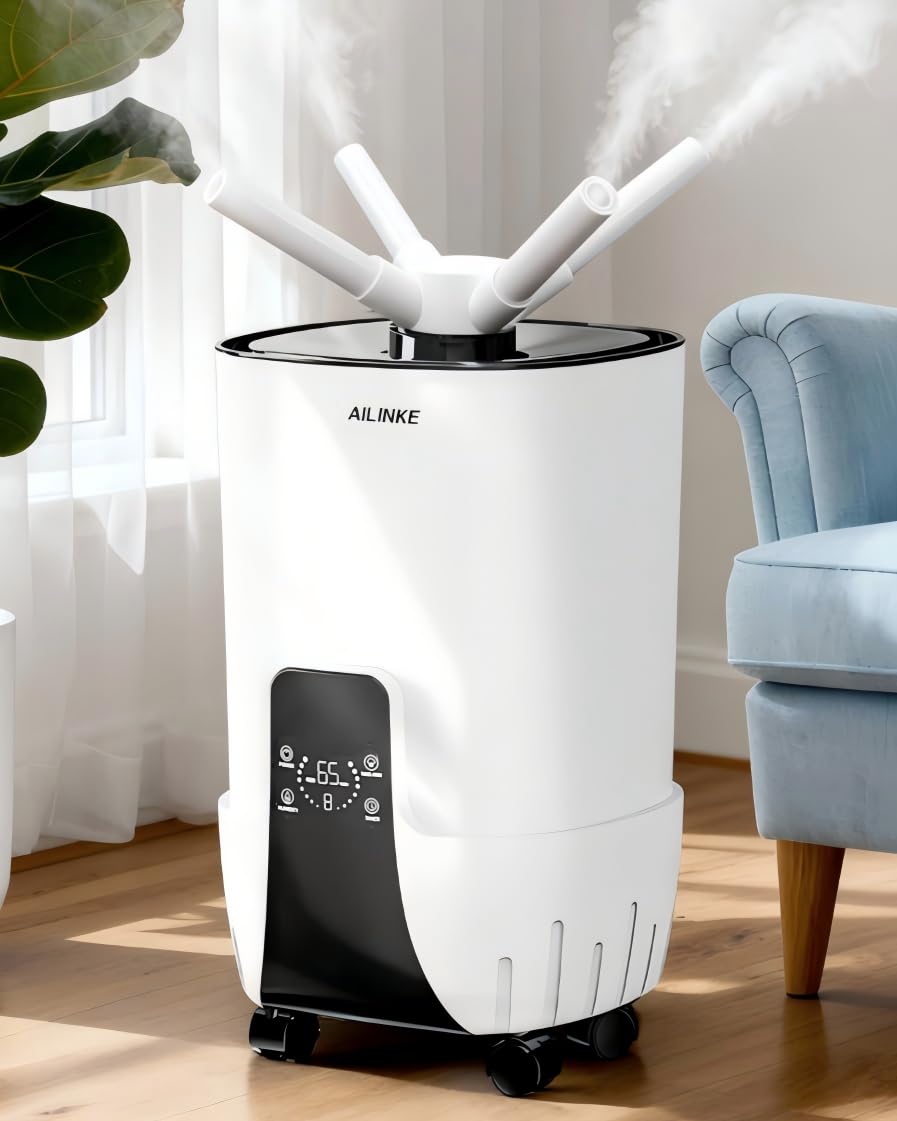 Humidifier large room 16L/4.2Gal - AILINKE Whole house Humidifier for Home 2000 sq.ft. with 3 Atomizers, Ultrasonic Cool Mist Humidifiers for Bedroom Plants with Extension Tube, White