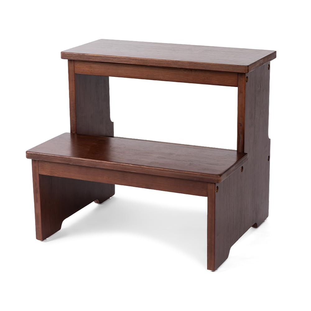 Strongtek Wooden 2 Step Stool for Adults, Natural Bamboo, High Beds, 350 Lb, Dark Chocolate
