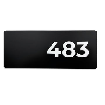 ALÚMADESIGNCO Black and White Apartment Door Numbers - Hotel Suite Sign - Modern Number Placards - Room Number Signs - Hotels Plaques - Office Unit Identification signage - 6.7 x 2.7"