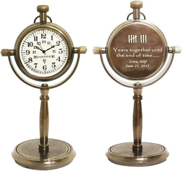 AlPath Personalized Brass Desk Clock - Customizable Bronze Luxury Office Decor, Traditional Engraved Gift for Men & Women, Nautical Timepiece for Home Office Decor