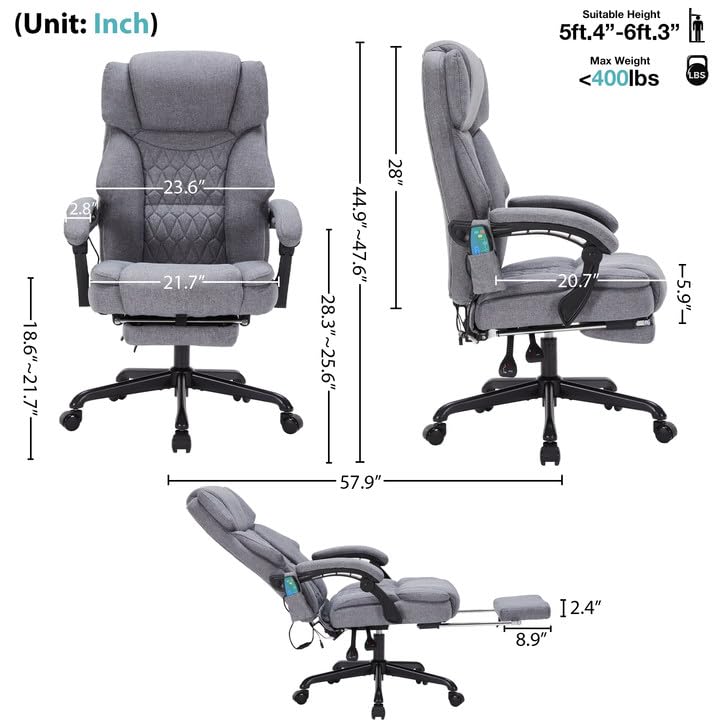 Massage Office Chair with Foot Rest 6 Points Vibration and Heat Home Office Desk Chairs for Heavy People 400lbs Reclining Managerial Chairs