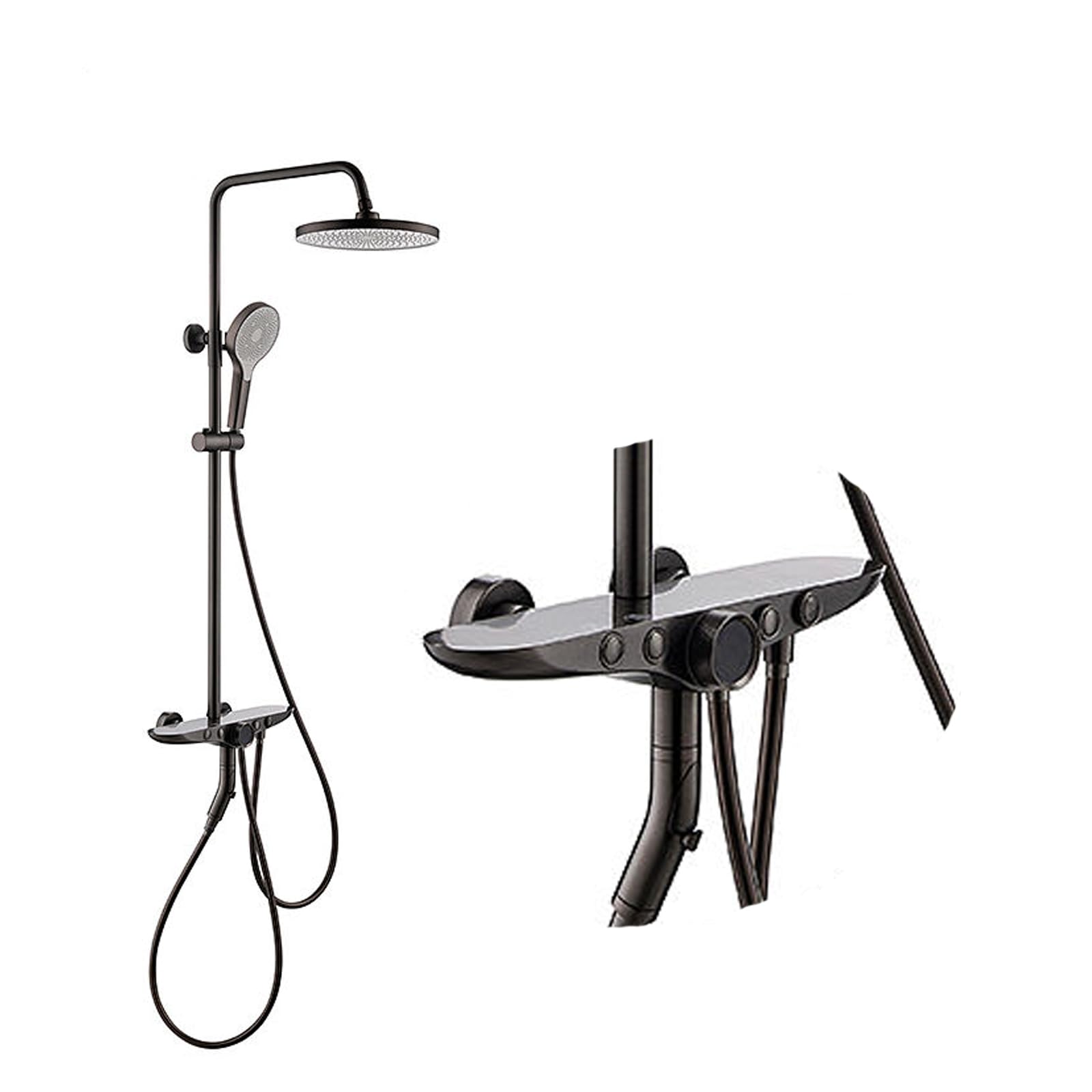 Shower System, Gray Bathroom Shower Faucet Set Digital Display Shower Set 4 Functions Shower Fixtures Shower Kit with 3 Modes Handheld Shower Head