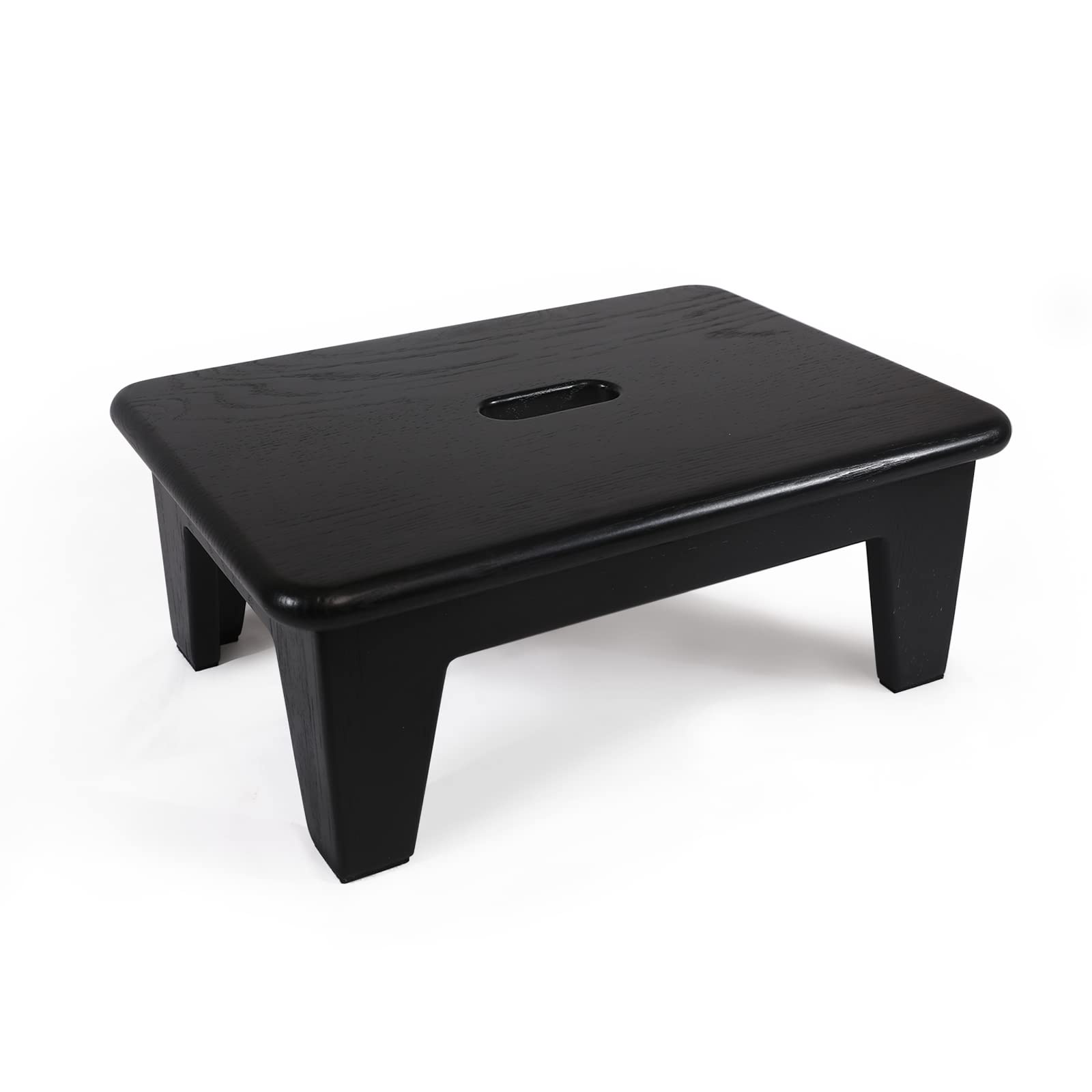 Consdan Step Stool for Bed - Usa Grown Oak, Wooden Stool for Adults and Seniors, 6.5" High, Non-slip Mat, No Assembly Needed, Solid Wood, Black