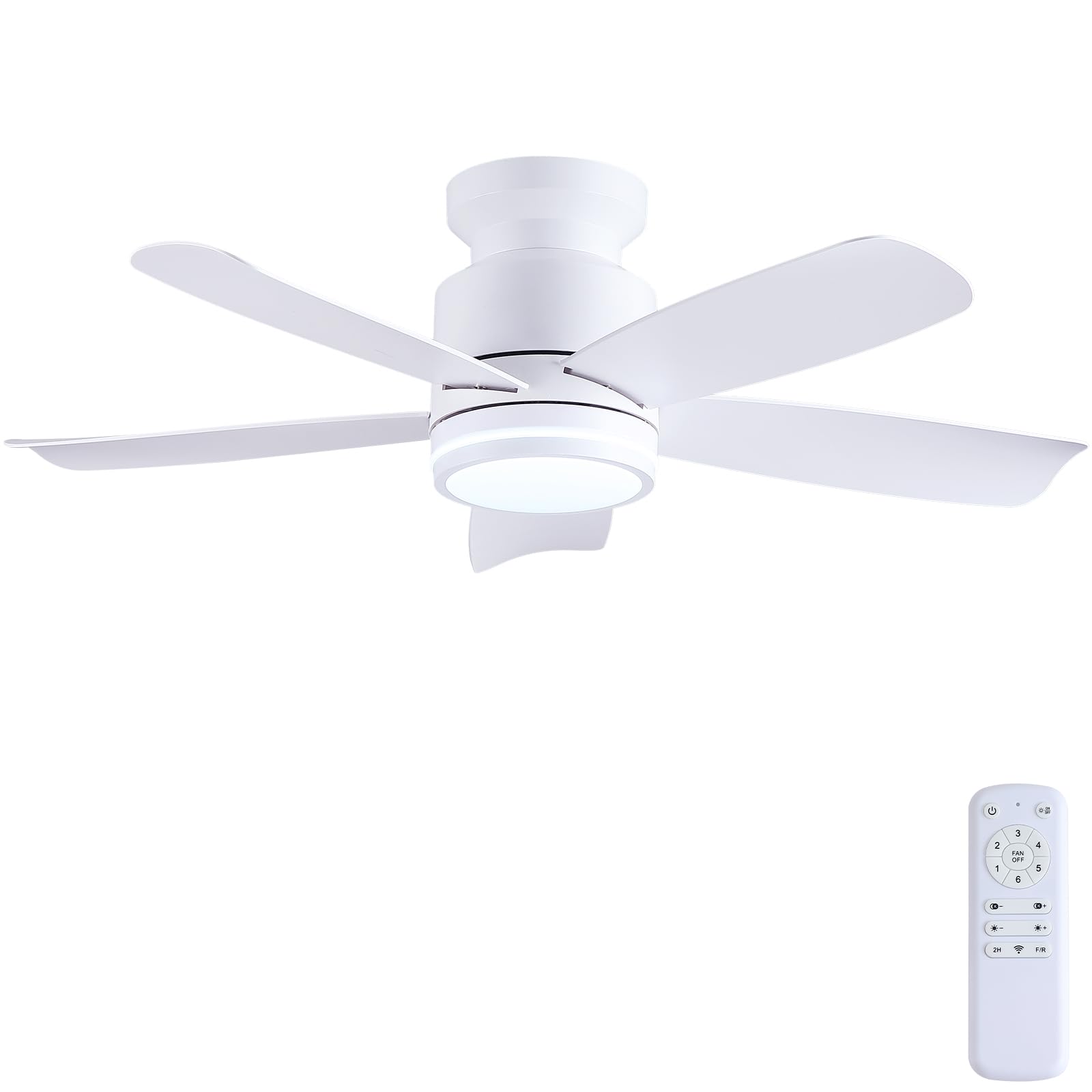 Wiviniya Ceiling Fans with Lights and Remote Control, 41 inch Low Profile Flush Mount Ceiling Fan, 3 CCT LED Dimmable Lights 5 Reversible Plastic Blades 6 Speeds for Bedroom Living Room, White