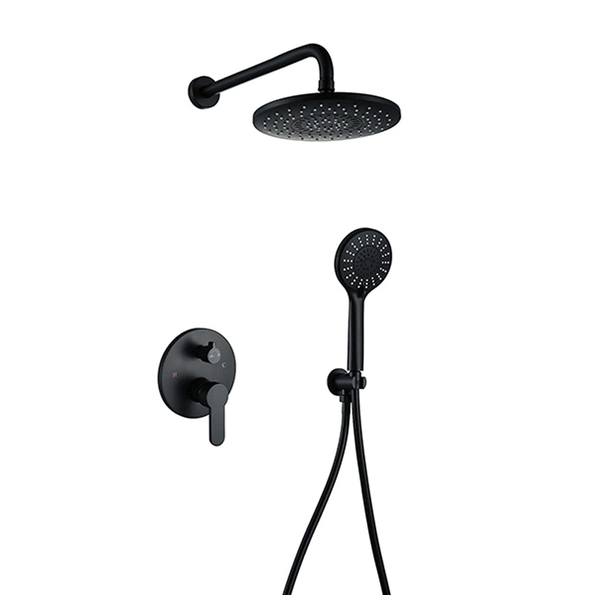 Shower System Black, Wall Mounted Bathroom Shower Faucet Set with High Pressure 8" Rain Shower Head and 5-Setting Handheld Shower Head Set
