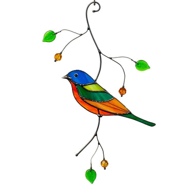 Painted Bunting Birds Handmade Stained Glass Suncatcher Kitchen Decor
