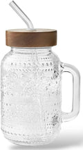 Pioneer Woman Glass Tumbler, 32oz, Clear, With Handle, Lid & Straw, Traditional, Floral & Garden Theme, All Occasions