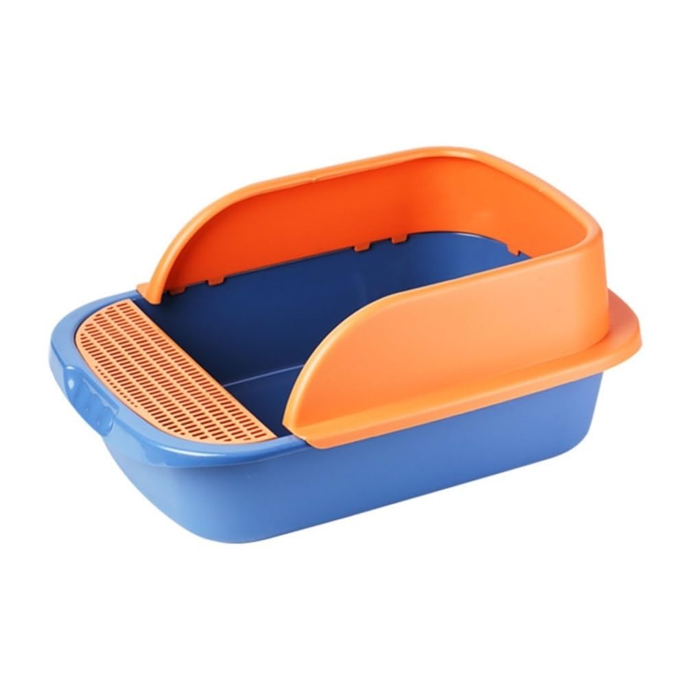 Pet Supplies, Splashproof Semi-Closed Cat Litter Box, Rectangle Pan for Cats(Orange,Medium)