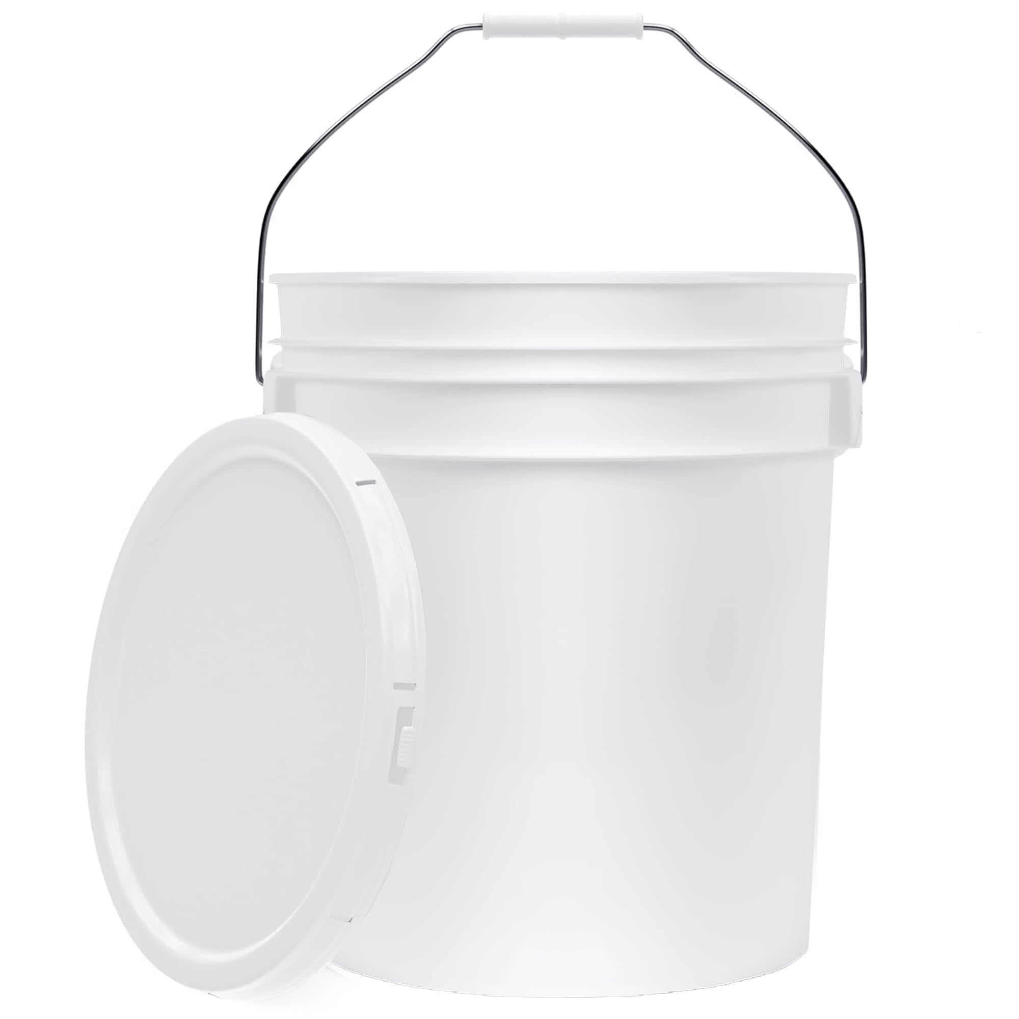 5-Gallon White Bucket Pail Container with Lid | Food Grade | Heavy-Duty 90MIL Extra Durable | Metal Handles with Plastic Grip for Easy Carrying | Multi-Use | Easy Stack and Store | BPA Free - 1 Pack