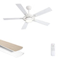 52 Inch Ceiling Fans with Lights, White Flush Mount Ceiling Fan with Light Remote Control, Farmhouse Low Profile Small with 6 Speed Reversible for Bedroom Living Room, 3CCT, Dimmable, Indoor