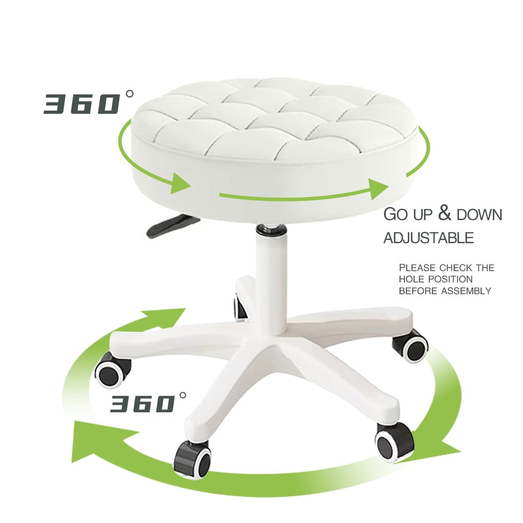 Hdhnba Small Chair Round Rolling Stool with Wheels Pu Leather Height Adjustable Swivel Drafting Work Spa Salon Stools Home Office Chair