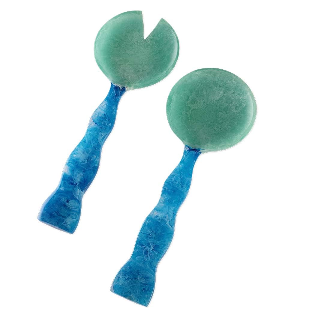 Folkulture Aqua Teal Resin Salad Servers | Set of 2 (12") Resin Salad Tongs, Serving Spoons for Salad & Serving | Durable, Stardy Kitchen Essentials | Housewarming Gifts New Home Essentials