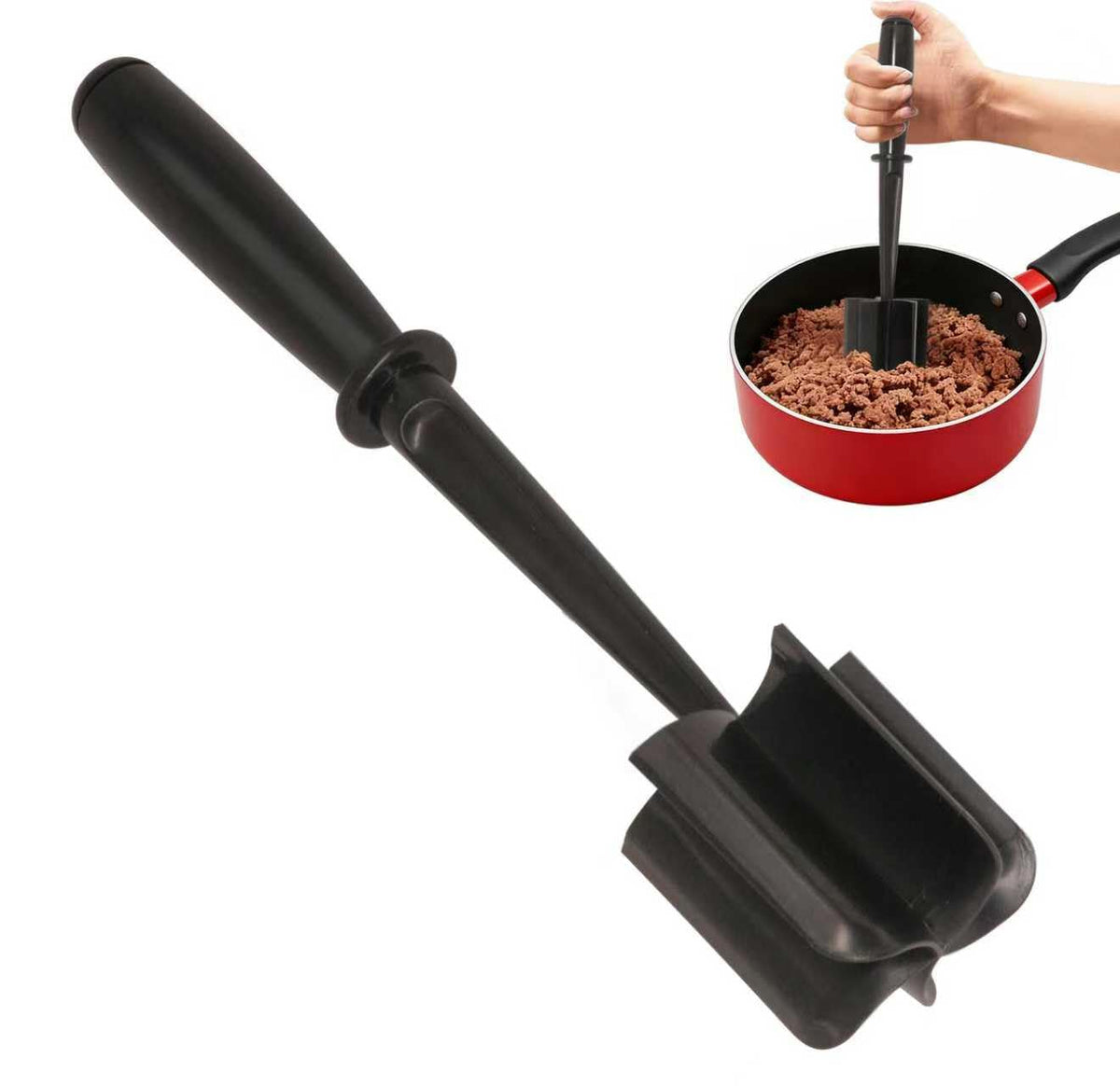 Meat Chopper, 5-Blade Curved Potato Masher & Hamburger Meat Smasher, Ground Beef Chopper, Premium Heat-Resistant Masher for Beef, Chicken and More