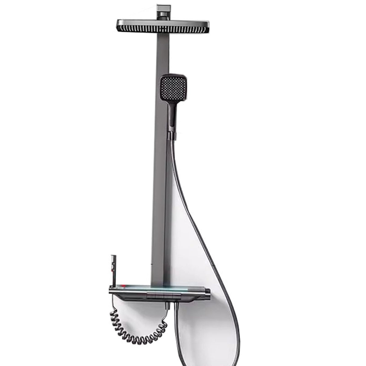 Shower System, Wall Mount Piano Keys, LED Water Temperature Digital Display, Ambient Light, Adjustable Temperature, Large Storage Platform (Gray Constant Temperature)