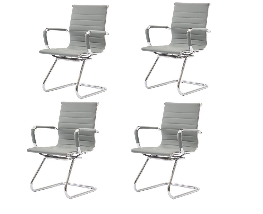 Cimota Waiting Room Chairs Leather Office Guest Chair Mid Back Reception Chairs with Sled Base for Meeting/patient/conference Room, Grey Set of 4