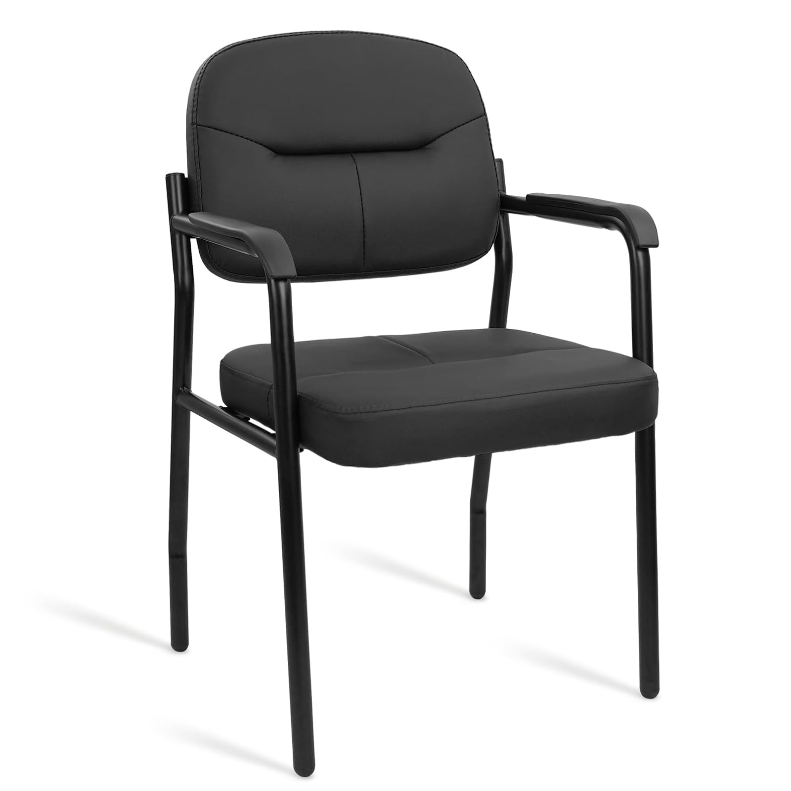 Clatina Leather Guest Chair No Wheels, Office Reception Chair with Armrests and Lumber Support, Ergonomic Desk Armchair for Meeting Waiting