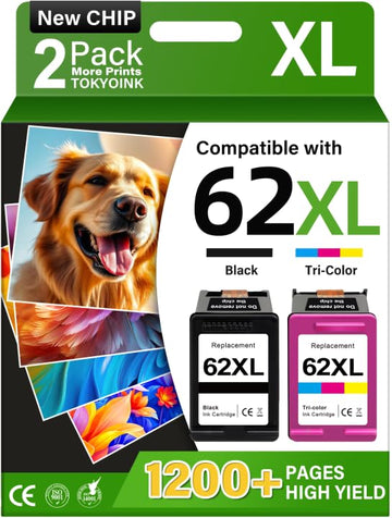 TOKYOINK 62XL Ink Cartridge Combo Pack Compatible with HP 62XL Ink Cartridges Black and Color for HP Ink 62 Work for Envy 7640 5660 7645 5640 5540 5740 5746 5745 OfficeJet 200 250 Printer (2-Pack)