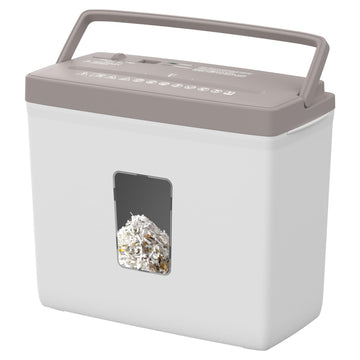 Suntiko Compact 5-Sheet Cross Cut Shredder Brown + White | P4 Privacy Protection, Jam Proof Reverse Mode, Thermal Safety, 2.38Gal Transparent Bin for Home Desk