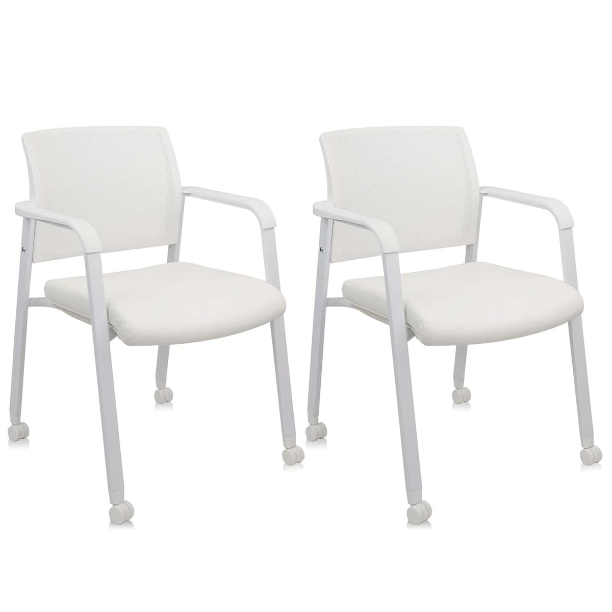 Clatina Stacking Office Chairs | Mesh Back, Thicken Leather Seat and Arms, Ergonomic Lumber Support | Guest Reception, Waiting, Conference,