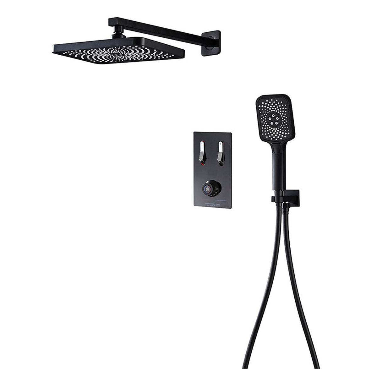 Black Shower Faucet Set Complete,Thermostatic Shower System With Rain Shower And Handheld,Wall Mounted Rainfall Shower Faucet Fixture Combo Set,Bathroom Mixer Shower Set