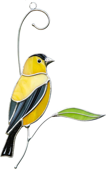 Yellow Goldfinch Birds Handmade Stained Glass Suncatcher Genuine Window Art