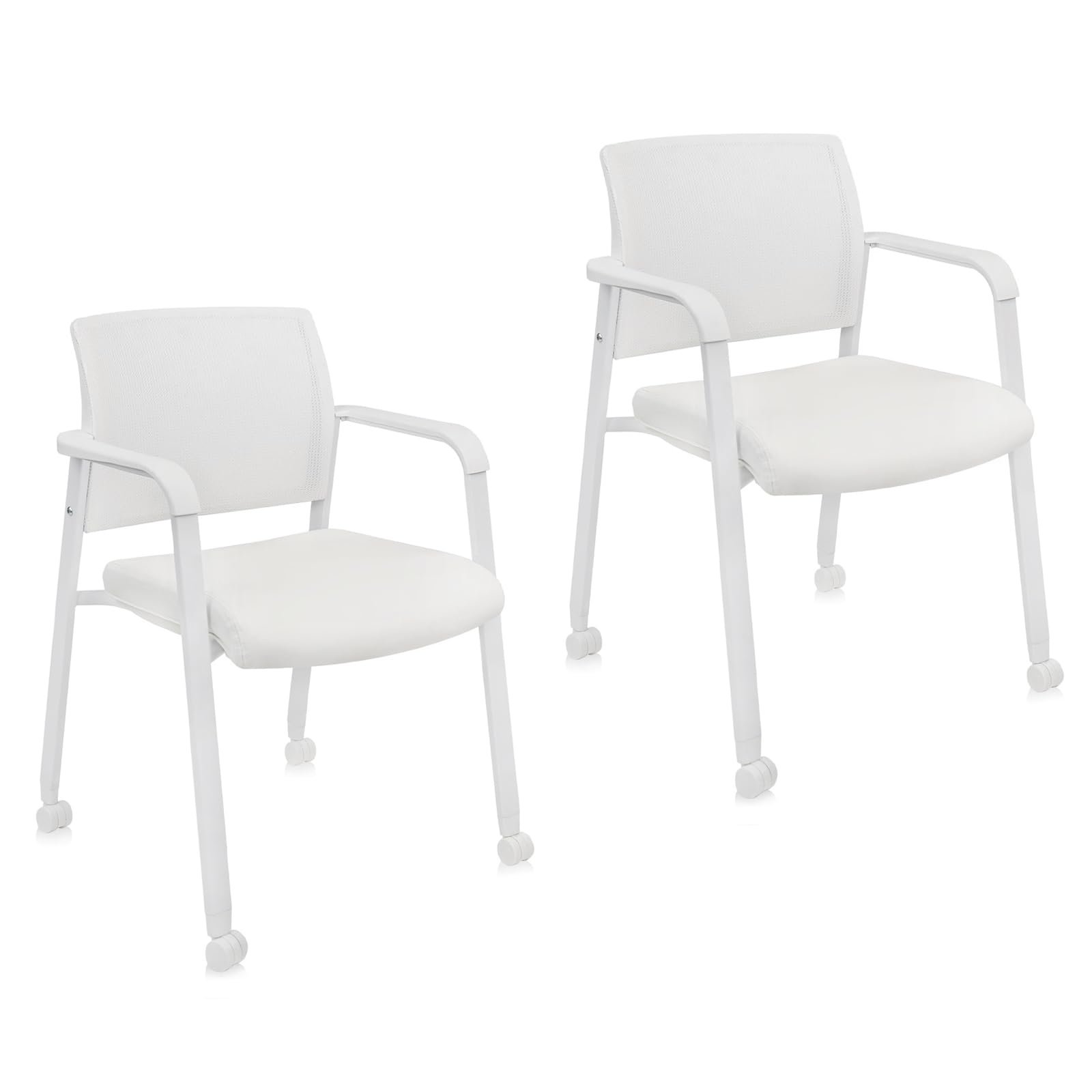Clatina Mesh Back Guest Reception Stacking Chair with Wheels, Waiting Room Stackable Chairs with Upholstered Leather Seat & Ergonomic Lumbar