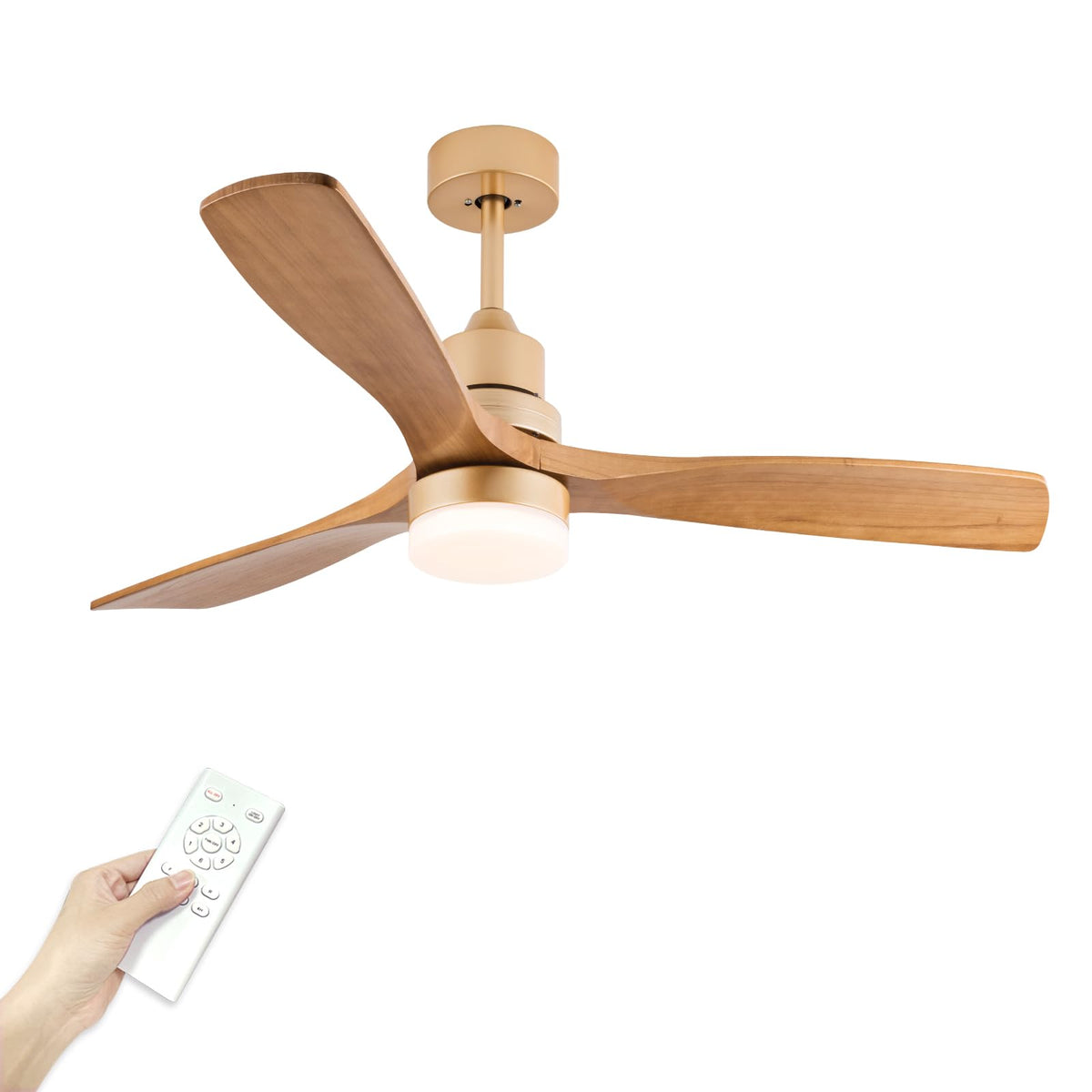 Champagne Gold Luxury Style Ceiling Fan with Light Solid Wood Blade Noiseless Reversible Motor Dimmable Light Memory Living Room and Bedroom Ceiling Fan (Golden04)