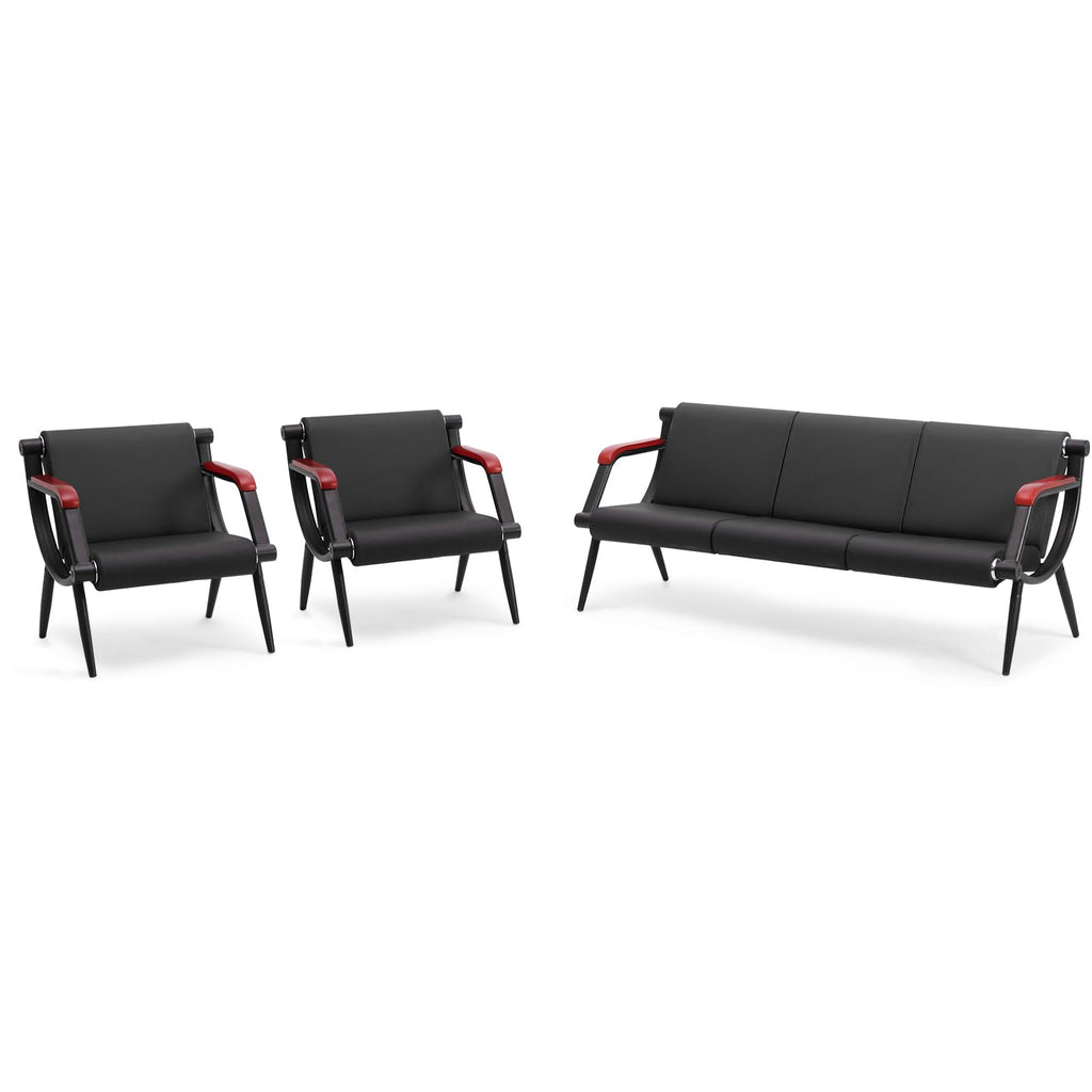 Wonline Office Waiting Room Chair Bench Set, Black Office Reception Guest Chair with Arms Matching Lobby Bench for Clinic, Hospital, Airport,