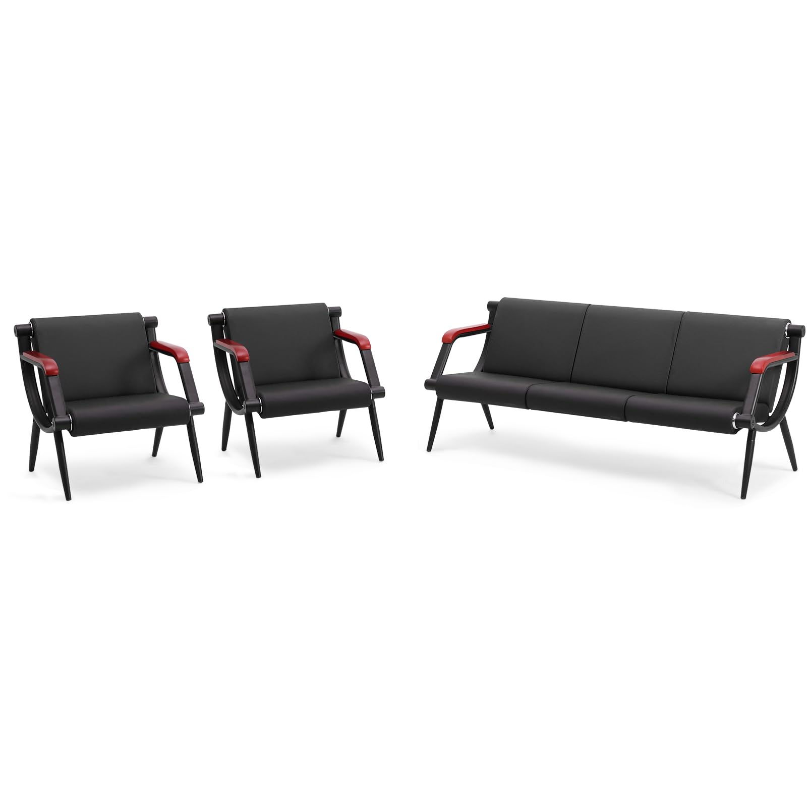 Wonline Office Waiting Room Chair Bench Set, Black Office Reception Guest Chair with Arms Matching Lobby Bench for Clinic, Hospital, Airport,
