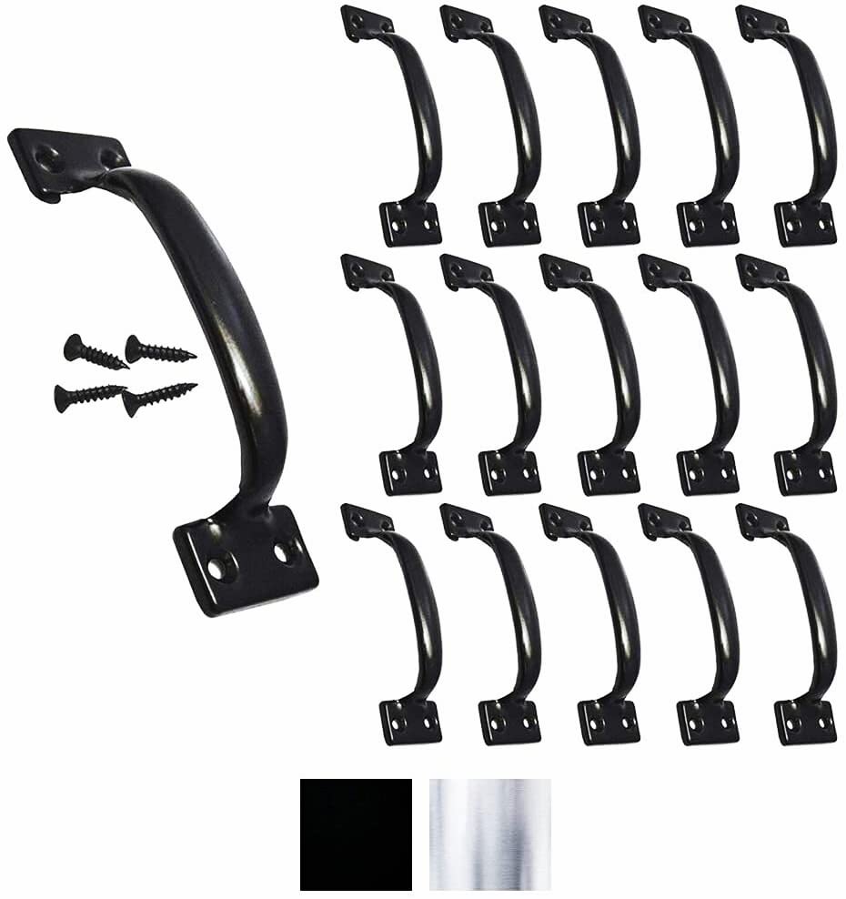 15 Pack, Premium Black Pull Handle 5-3/4" Utility Door Pulls, Black Handles for Home Improvement, Barn Door Hardware with Screws