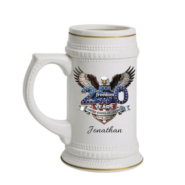 America 250th Anniversary Beer Stein Mug, 22oz – USA Flag & Eagle Patriotic Design, Independence Day Celebration Gift