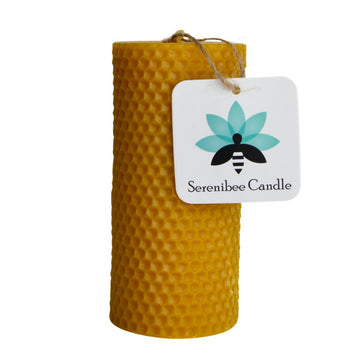 Serenibee Honeycomb Pillar Candle 100% Pure Beeswax - Long Burning Non-Toxic Handmade in USA