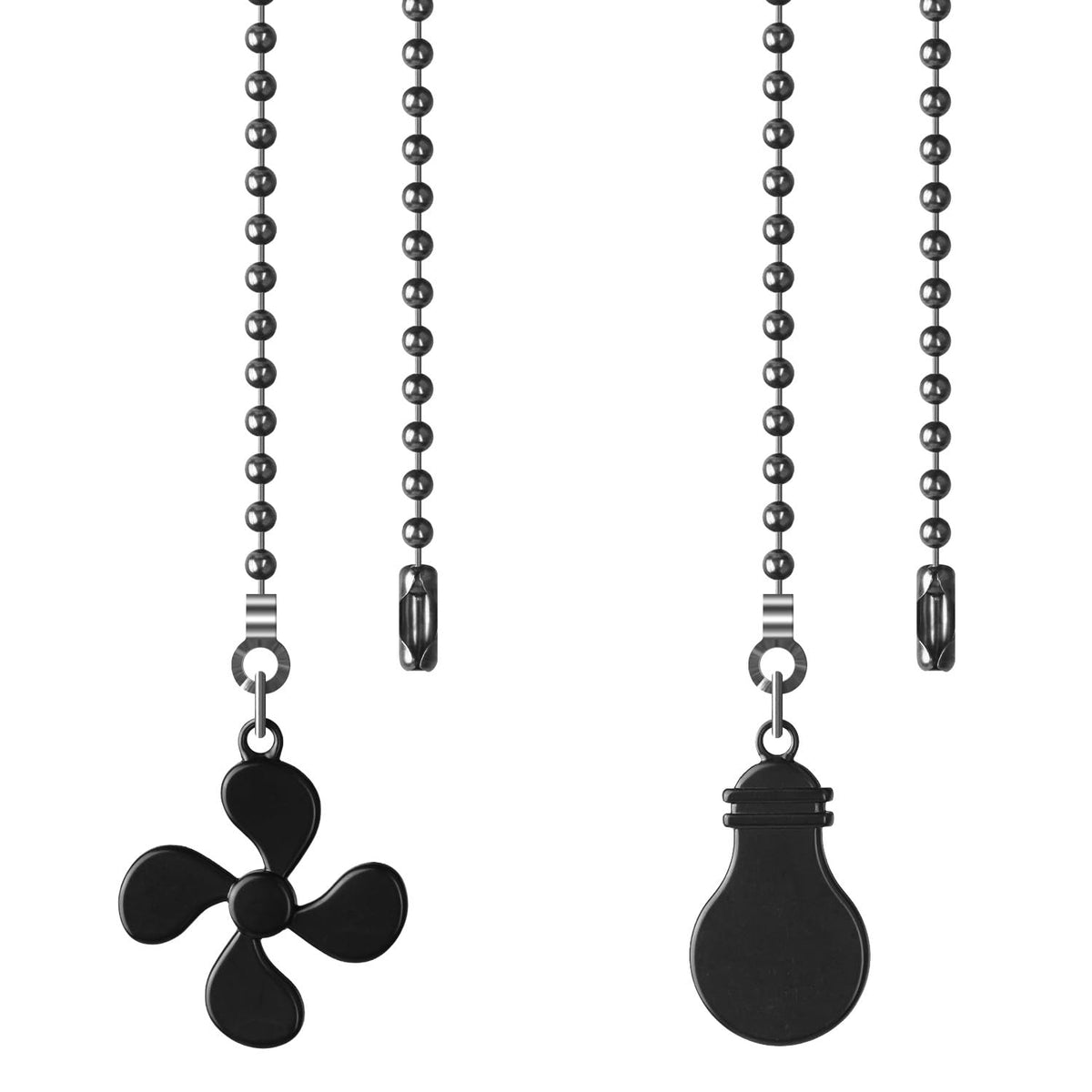 Ceiling Fan Pull Chain, 2 Pack Bulb & Fan Pull Chain Extension Ornaments,12 Inches Ball Beads Decorative Fan Pull Extenders with Connector for Ceiling Fan Light and Lamp (Black)