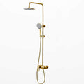 Exposed Shower System Brushed Gold, Luxury Rainfall Shower Head with Hand Shower, Bathroom Shower Faucet Fixture Wall Mount Triple Function