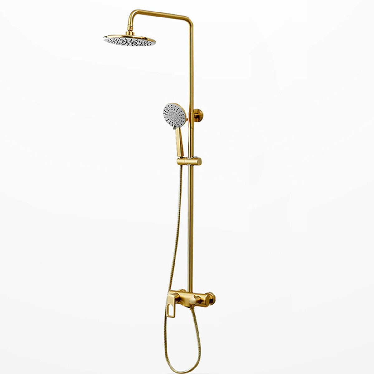 Exposed Shower System Brushed Gold, Luxury Rainfall Shower Head with Hand Shower, Bathroom Shower Faucet Fixture Wall Mount Triple Function