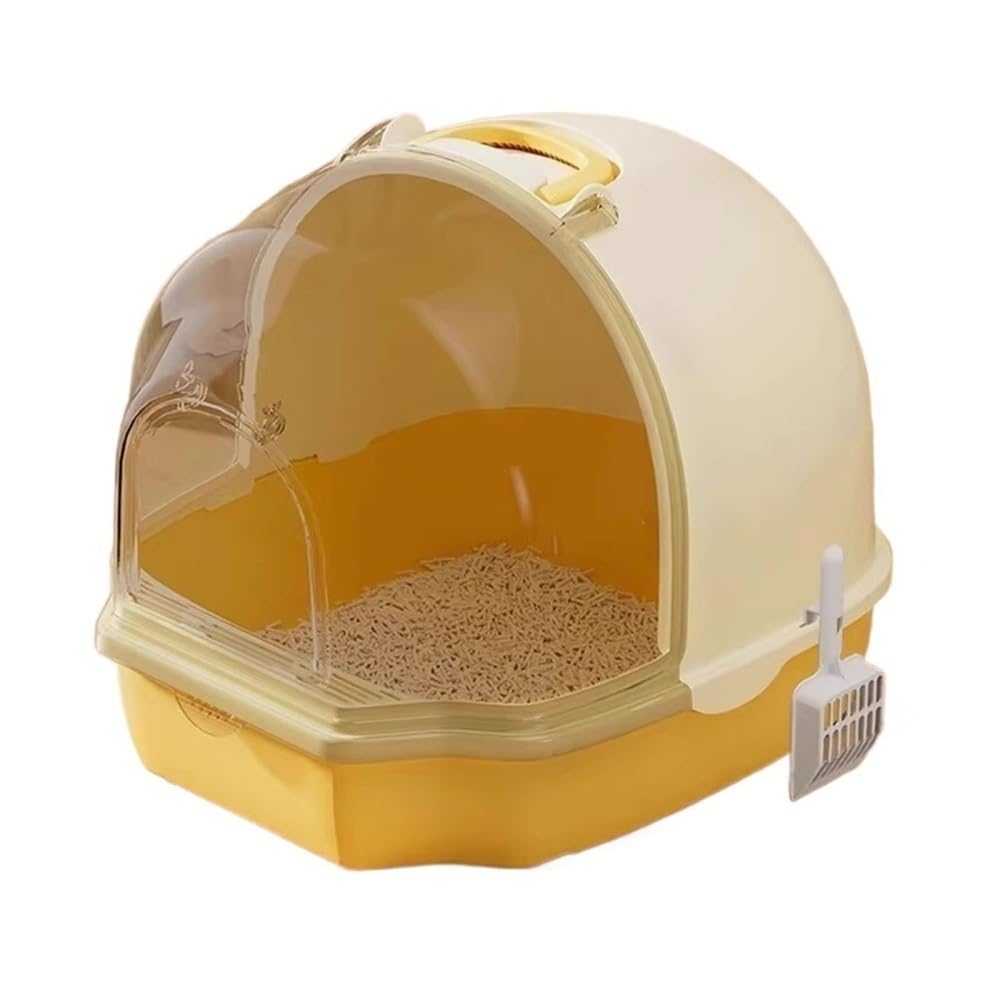 Pet Supplies, Enclosed Cat Litter Box with Door, Large Anti-Splash Toilet for Cats(Yellow)