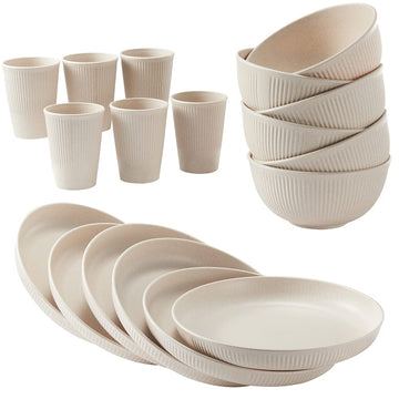 18pcs Wheat Straw Dinnerware Sets HXYPN Unbreakable Reusable Dinnerware Set