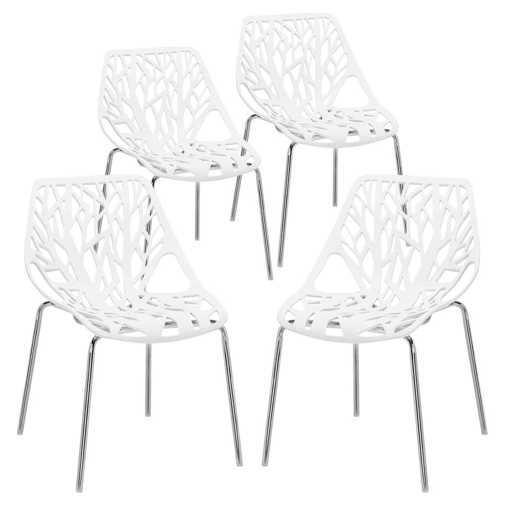 Bonnlo Modern Stackable Dining Chair 4 Pack, Stacking Outdoor Chairs, White, 4P
