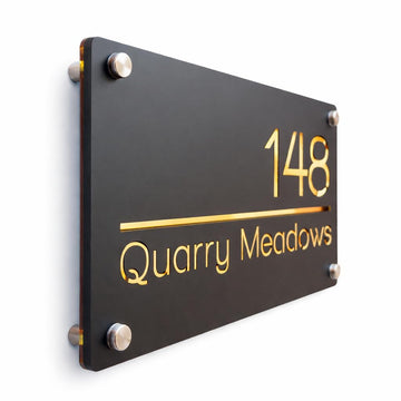 Custom Matte Black Acrylic House Number Sign, Floating Address Plaque