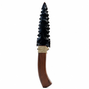 Handmade 10" Black Obsidian Arrowhead Knife – Authentic Hand-Knapped Stone Blade with Natural Wood Handle – Unique Primitive Collectible & Spiritual Decor for History & Crystal Enthusiasts