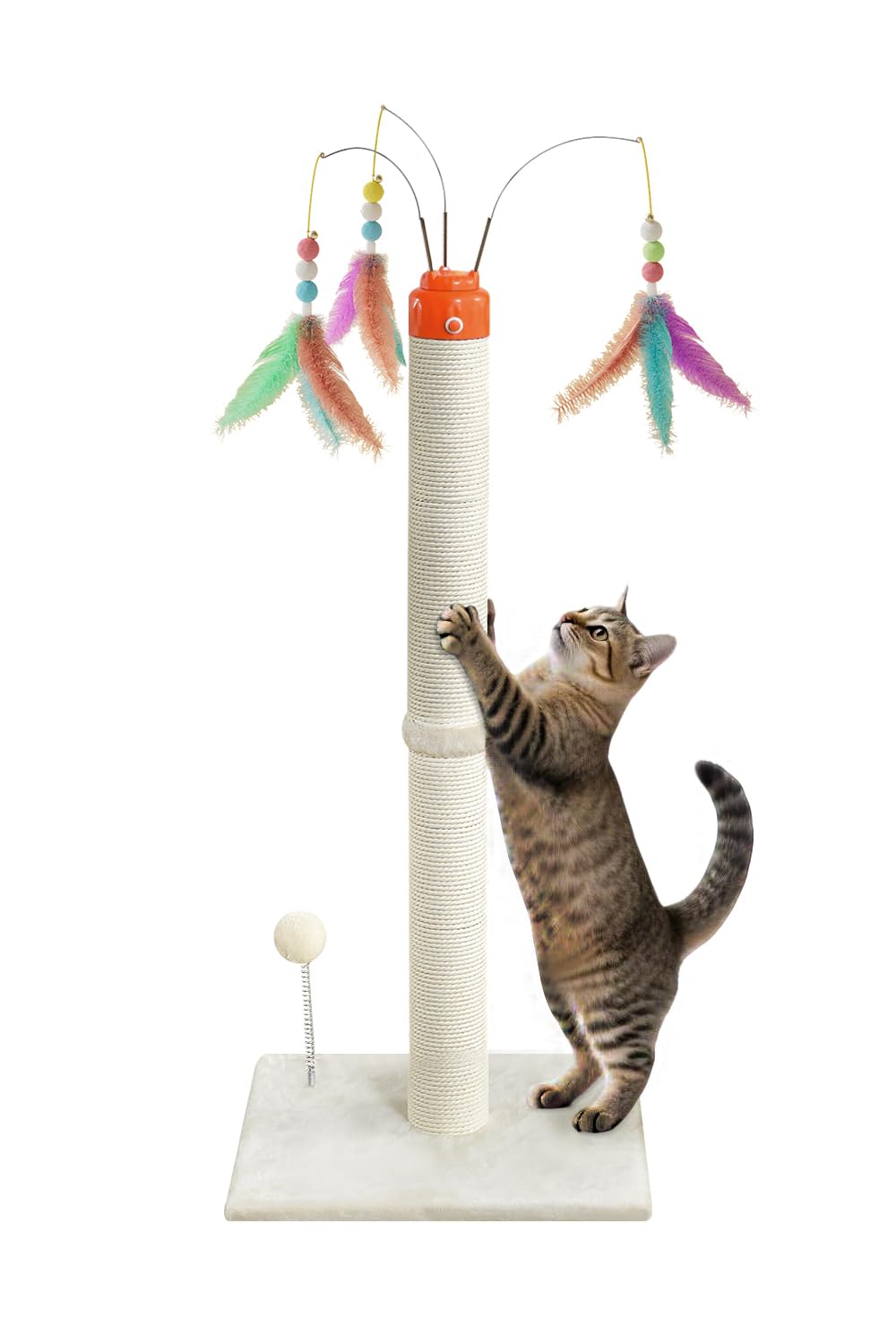 YARUOMY Cat Scratching Post ?33.4" Sisal Rope Cat Scratcher Tall Scratching Post for Indoor Cats with Interactive Cat Toys Automatic Teaser Wand and Rotating Hanging Balls