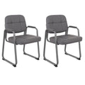Clatina Waiting Room Chair | Leather Guest Chair with Padded Arms No Wheels for Office Reception Conference Desk with Sled Base Grey, 2pk