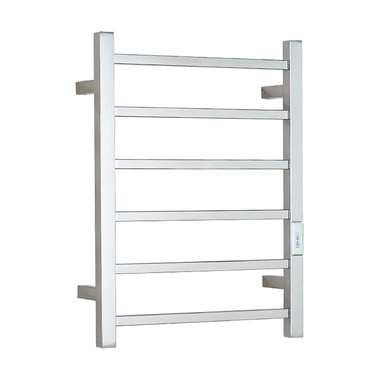 Electric Heated Towel Rack, 6 Bars Carbon Fibre Heating Towel Warmer, Wall-Mounted Bathroom Heated Towel Rail with Timer Control, Mirror Polish,Plug in/Hardwired Bright Day