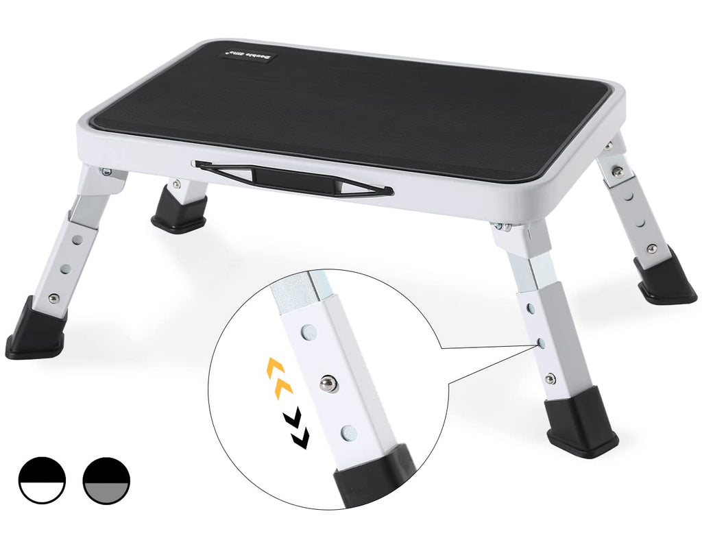 Double Elite 3 Levels Adjustable Folding One Step Stool, Safer Metal Step Stools for Adults/seniors, Heavy Duty Small Foldable Kitchen Stepping