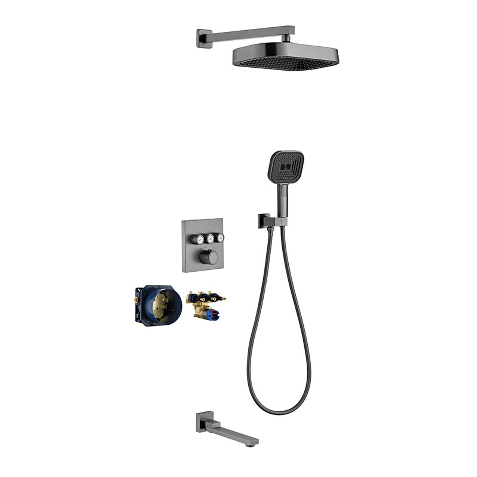Thermostatic Shower System, Gray Bathroom Shower Faucet Set, Shower Head and Faucet Set, Shower Valve and Trim Kit, Shower Sets for Bathroom, Shower Fixtures, Tub and Shower Faucet